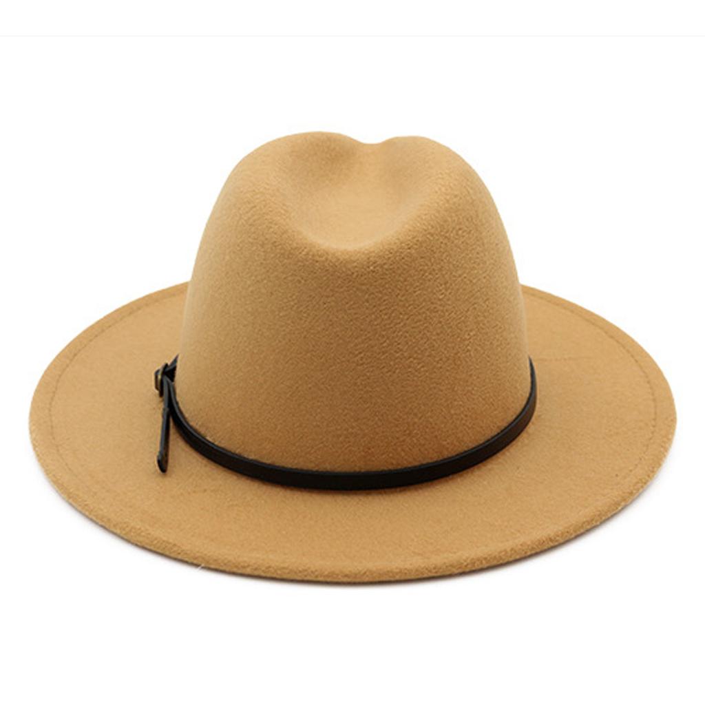(Joy choose)Unisex Fashion Wide Wool Belt Flat Top Fedora Hat Party Church Hats Cap