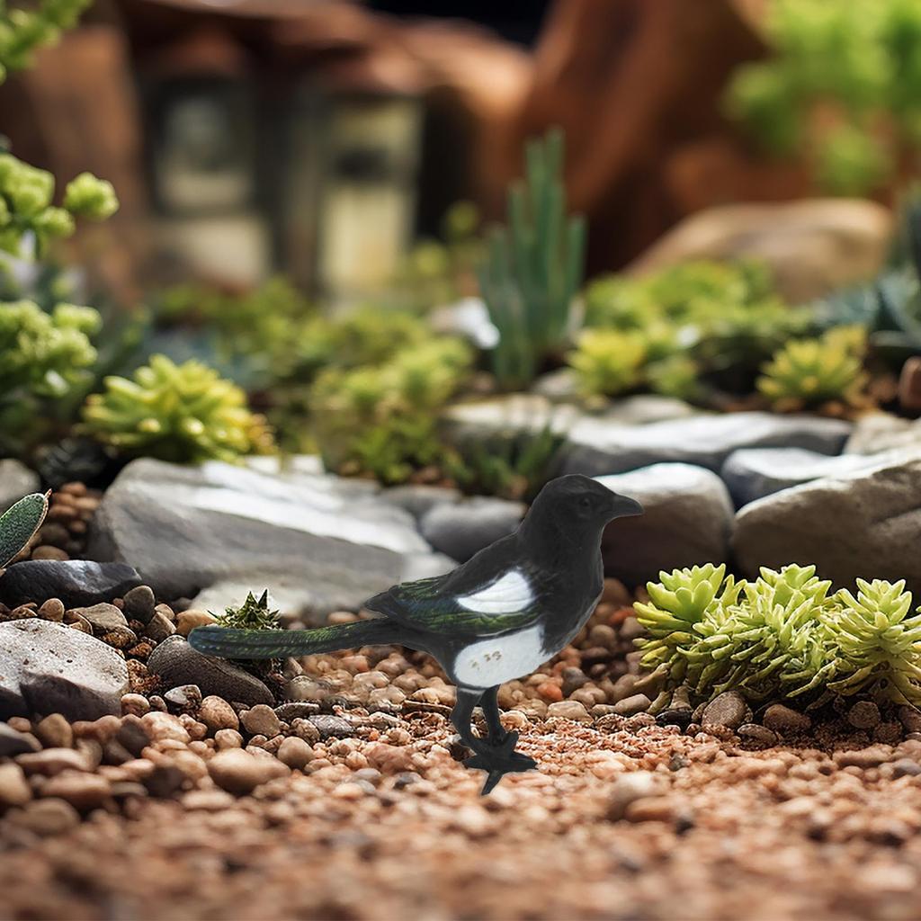 Pájaro de Simulación Urraca Animal Realista Figuras de Pájaros Adorno de Jardín para Fotografía de Jardín Accesorio Césped Micro Paisaje Casa