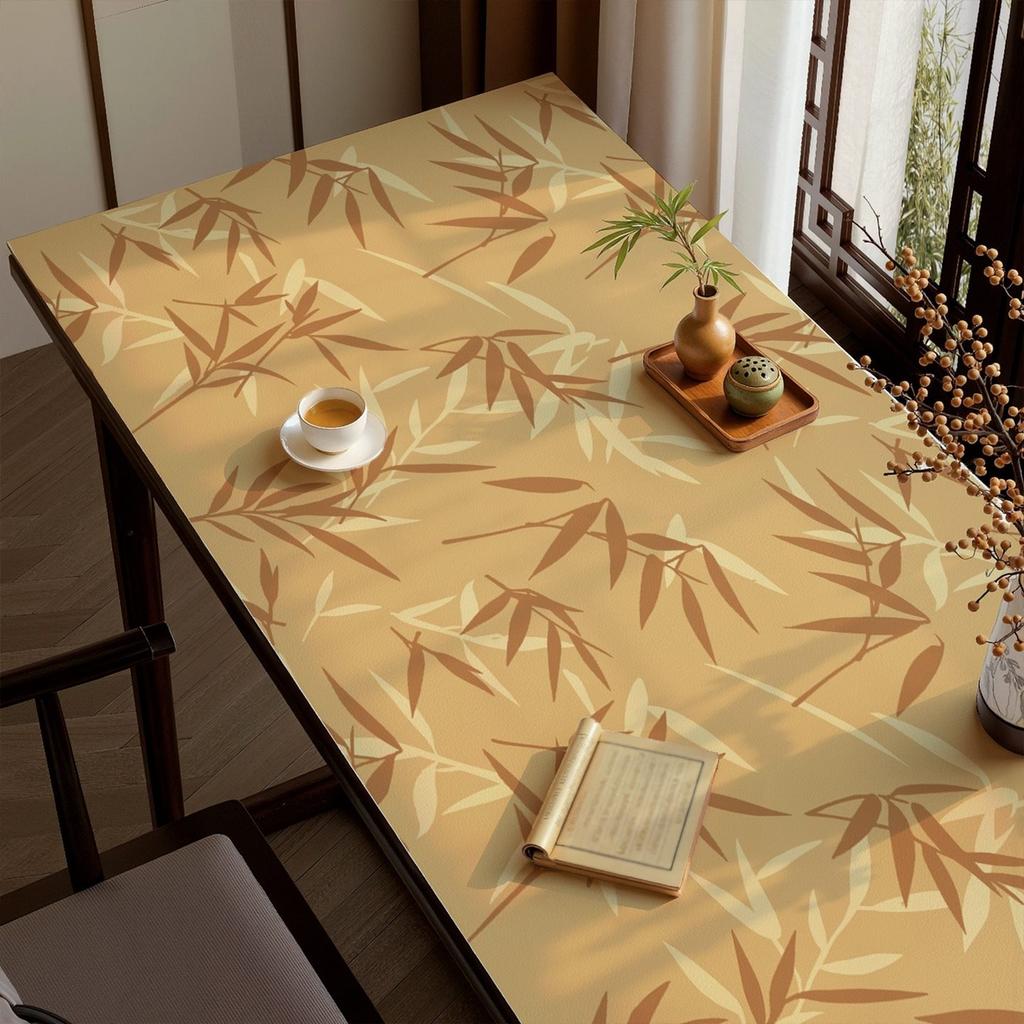 1pcs New Chinese Style Rectangular Waterproof, Oil Resistant, and Washable Tablecloth with High-end Desk Leather Cushion