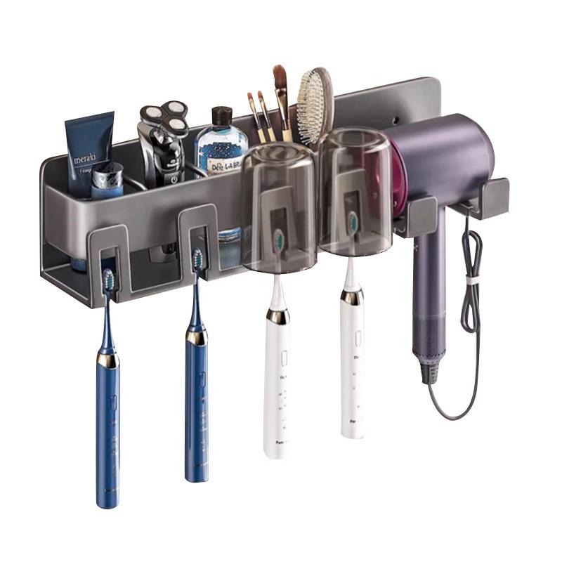 Elektrische Zahnbürstenablage Haartrocknerhalter Toilettenpistole Grau Wandmontiert Mundspülbecher Zahnhalter