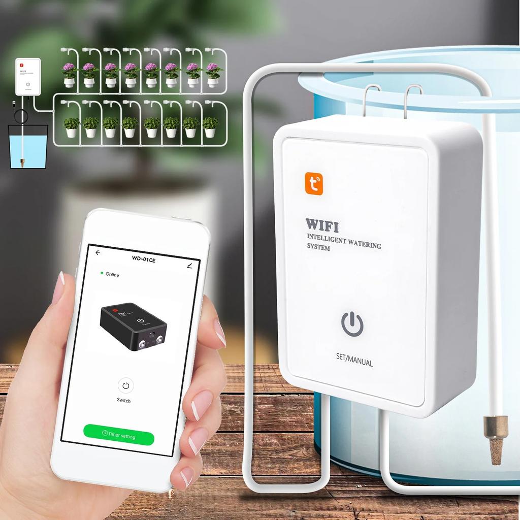 Tuya WIFI Auto Watering Device Intelligent Timed Drip Irrigation System APP Control Irrigation System Kit for 16 Potted Plants
