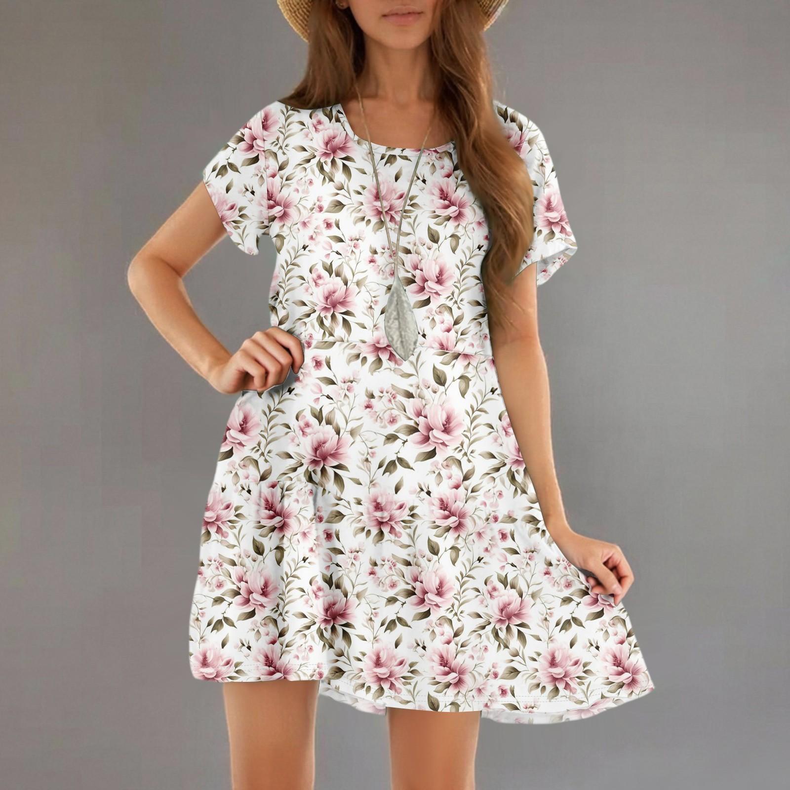 

Women s Fashion Casual Round Neck Short Sleeve Ruffle Gradient Printed Dresses XL
