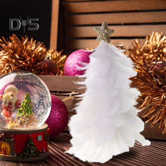 Fjäder julgran Bordsdekoration Handgjord trädfigur med Star Topper Holiday Home Centerpiece för jul nyårsfest