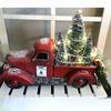 Christmas Retro Red Truck Ornaments Metal Car With Mini Green Tree And Box Xmas Table Decoration