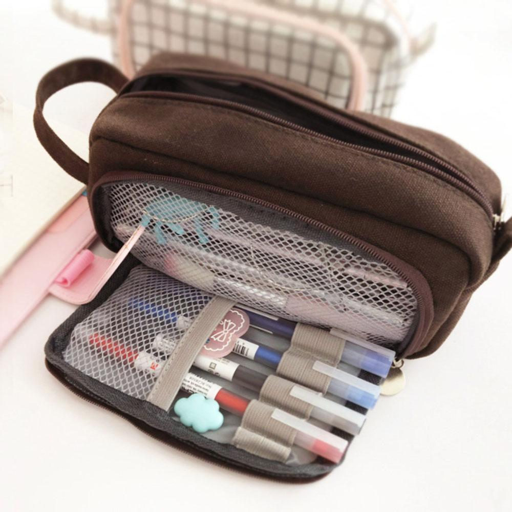 Big Capacity Canvas Fabric Pencil Bag Portable Pencil Case Special Open Window Design