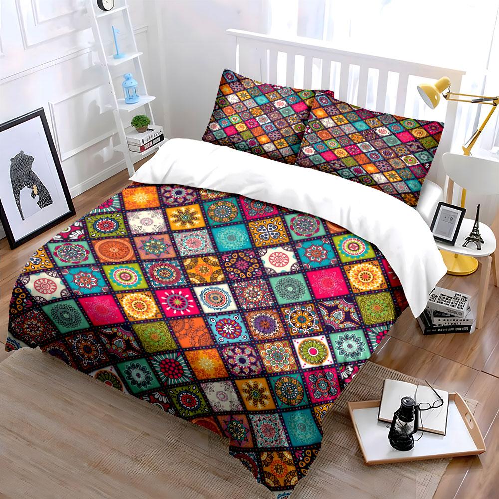 Colorful Geometric Mandala Set Bedding Duvet Cover Set Duvet Cover Pillowcases (1 * Duvet Cover 2 * Pillowcases, without duvet insert)
