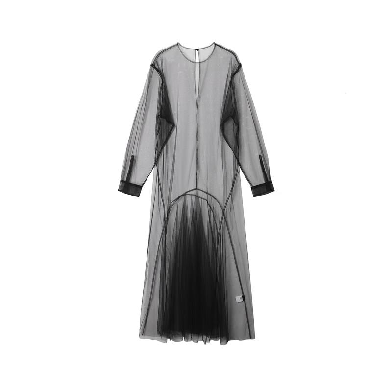 JNBY 2023 Fall Round Neck Mesh Long Sleeve Dress