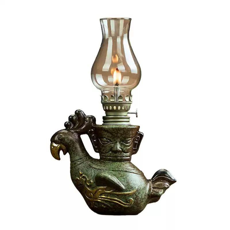 Dunhuang Ceramic Old Style Desk Lamp Household Creative Desktop Decoration Zen Chinese Wind God Bird Imitation Ancient Oil Lamp