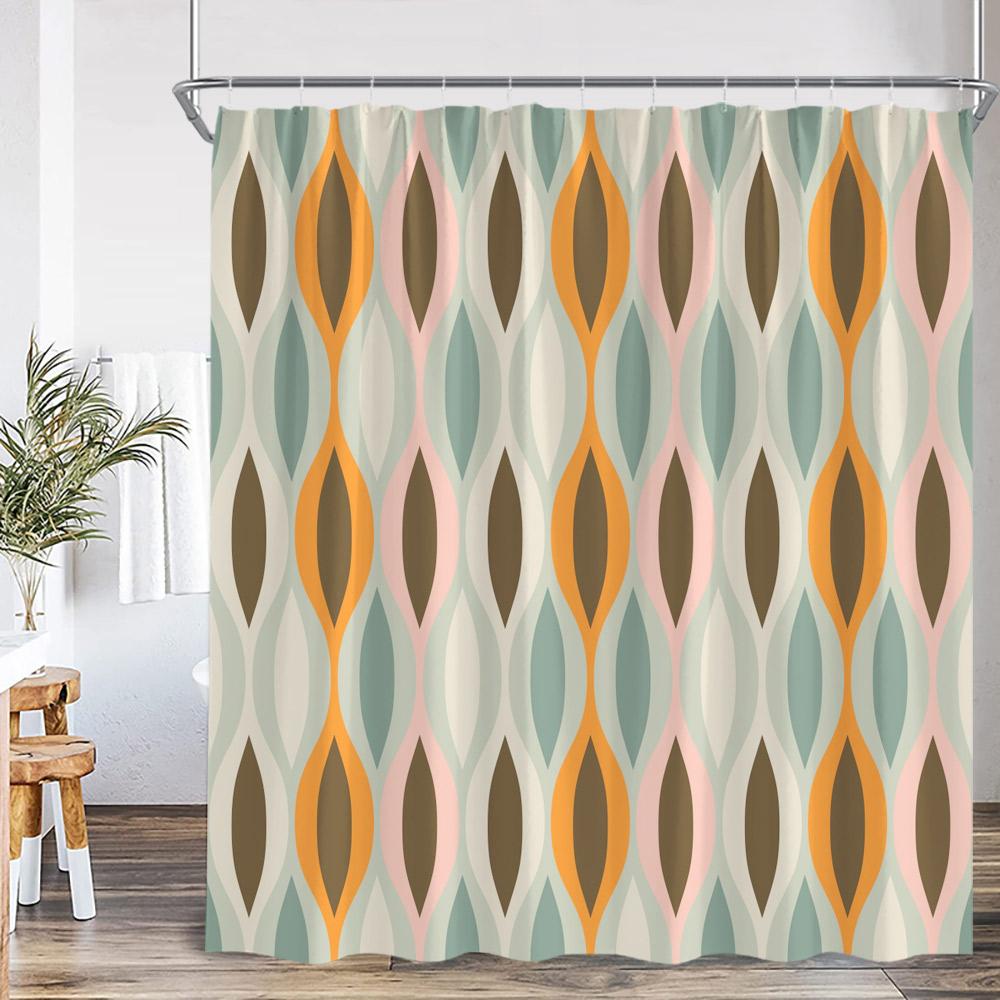 Abstract Geometric Shower Curtain Colorful Wavy Line Art Aesthetic Bathroom Decoration Modern Polyester Bath Curtain with Hook
