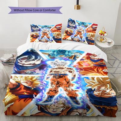Dragon Ball Super Pattern Bedding,Quilt Set Quilt Cover Pillowcase Home Birthday Gift (1 * Duvet Cover + 2 * Pillowcase, Without Core)