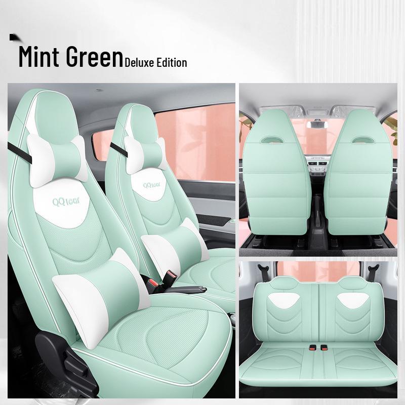 QQ Ice Cream Car Seat Cushion: Full Coverage Cartoon Leather Seat Cover for All Seasons