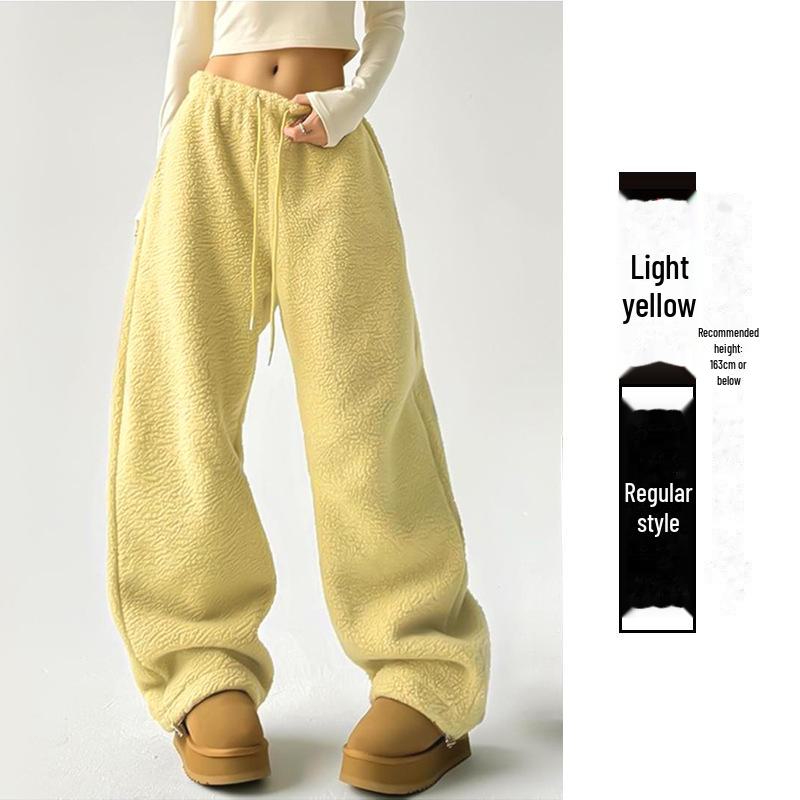 Damskie dwustronne pluszowe polarowe spodnie z szerokimi nogawkami – leniwe, stylowe, z wysokim stanem, ciepłe, luźne, wszechstronne spodnie zimowe.