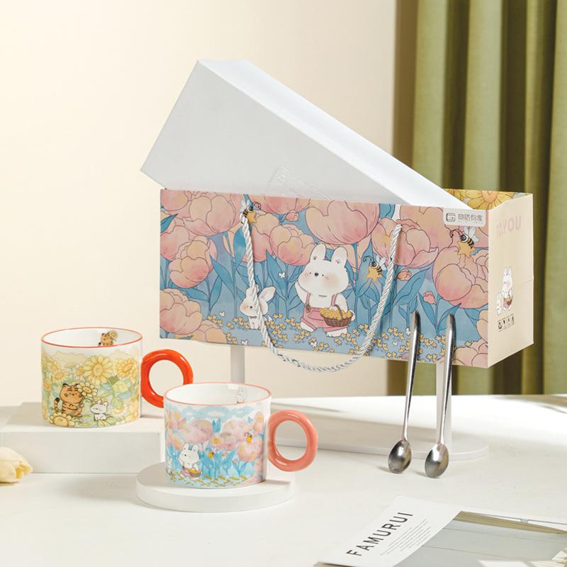 

Couple Pair Cup Gift Set Cute Creative Cup Wedding Gift Ceramic Cup Housewarming Souvenir Gift Box 450ML
