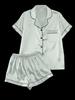 European Summer Ice Silk Pajama Set: Casual, Solid Color, Short Sleeve & Shorts, Breathable Comfort.