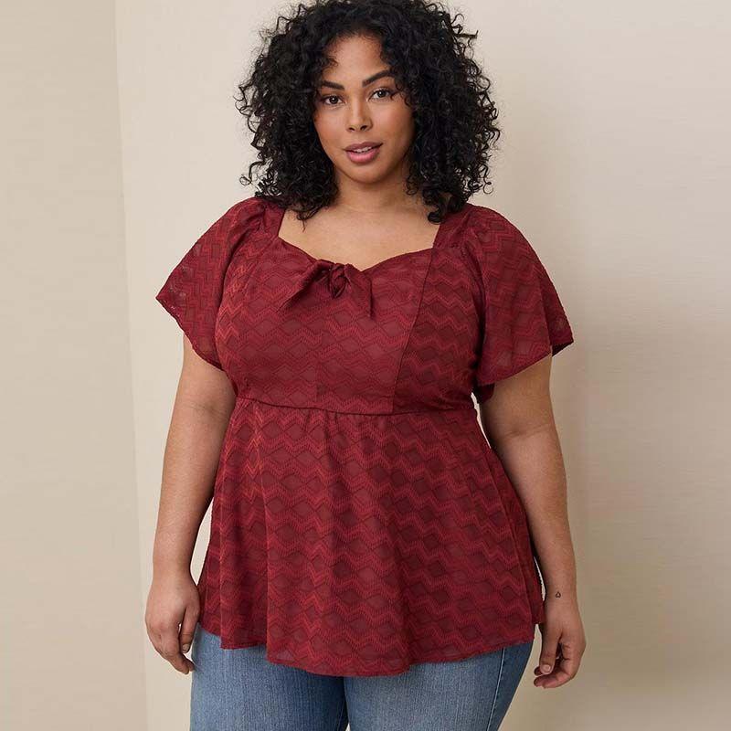 

and American Single Foreign Trade Plus size women clothing Fat Waist Hugging Square Collar Short sleeve Top Chiffon Shirt Slimming Shirts Summer B78 Burgundy 6