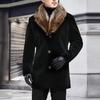 Men Woolen Coat Faux Fur Collar Solid Color Single-breasted Slim Fit Coldproof Top Outwear Autumn Winter Windbreaker Jacket for Daily Wear