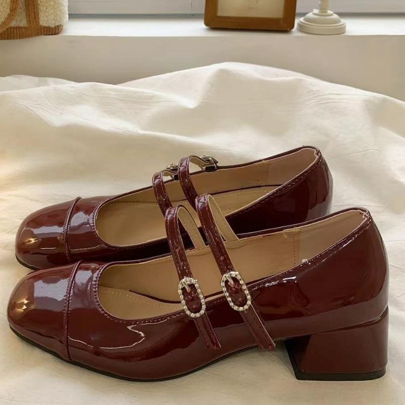 

Fashion Ladies Shoes 2025 New Buckle Strap Women s High Heels Fashion Square Toe Office and Career Hot Sale Best Seller Mary Jane Shoes 36 вино красного