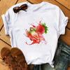 Maycaur Nové Kawaii Dámské Topy s Potiskem Ovoce Jahody Ležérní Dámské Krátkorukávové Streetwear Černé Trička Oversized s Kulatým Výstřihem