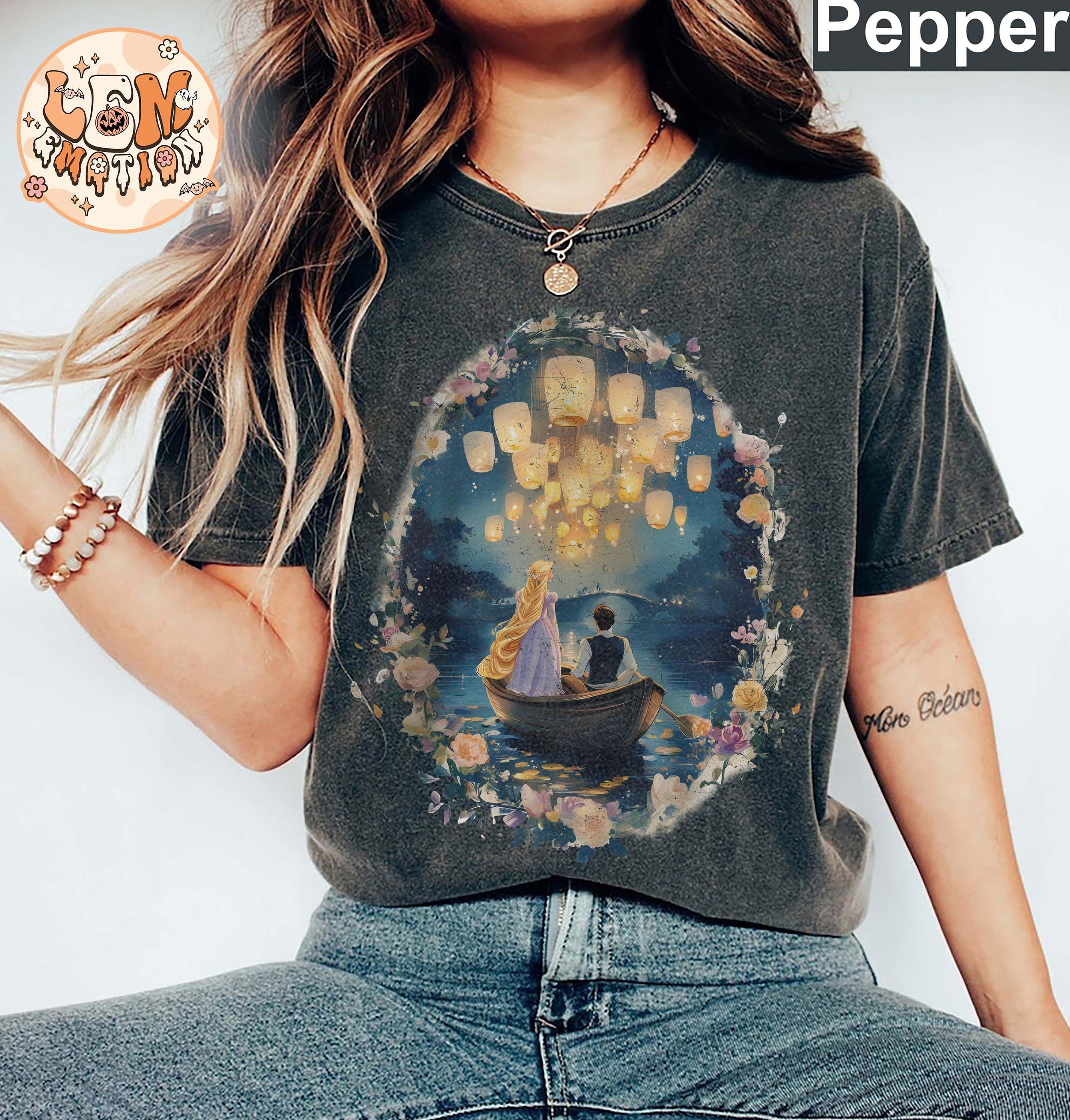 Retro Tangled Floral Comfort Collar Shirt Disney Princess Rapunzel Flynn Knight Shirt Lost Princess Tshirt Disney Journey S