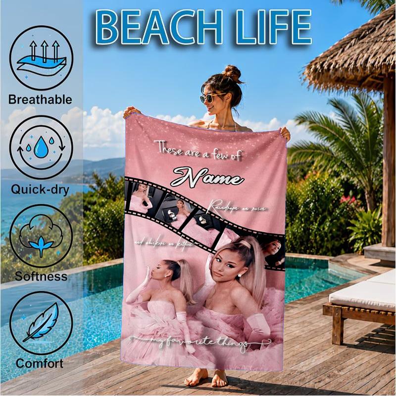 Custom Name Artistic Ariana Heart In Space Adventure Microfiber Beach Towel, Lightweight for Summer Travel, Swimming Pool Fan Gift