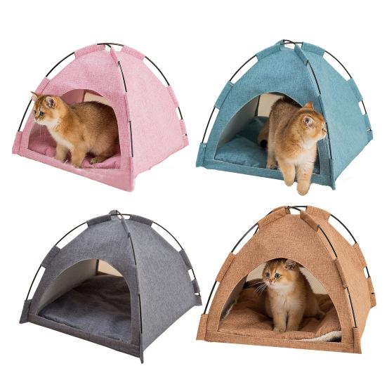 Tent Cat Bed Spacious Ventilated Cat Tent Hide Cave Semi-Enclosed Cat Bed with Removable Washable Mat for Summer All Seasons