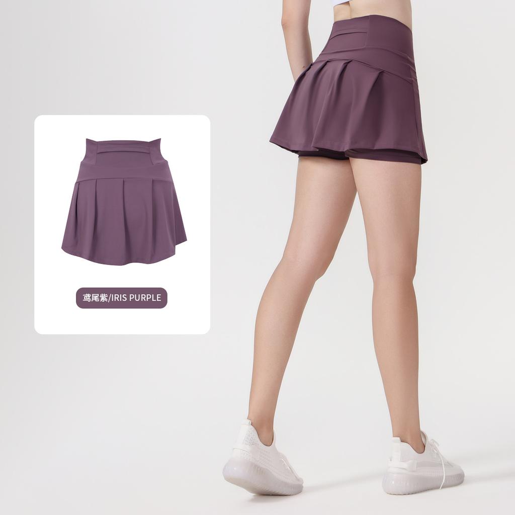 () Sports Tennis Skirt Women'S Anti-Light Fitness Skirt Fake Two-Piece Yoga Quick-Drying Pleated Skirt Shorts