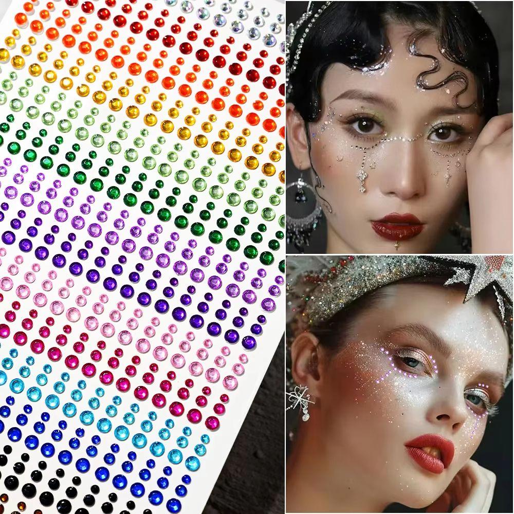 900Pcs Round Face Glitter Gem Stickers Self-Adhesive Crystal Rhinestones Stickers Festival