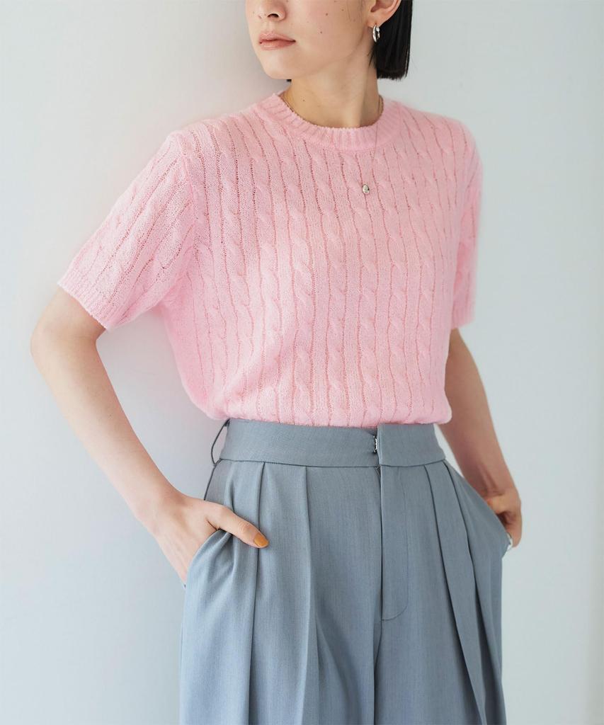 Titibait Half Sleeve Cable Knit ADW19092 Free Pink Women's