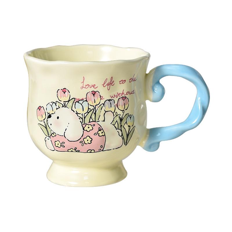 Tulip Puppy Mug Ceramic Cute Coffee Cup Ladies Personal Latte Cup Exquisite Afternoon Tea Cup