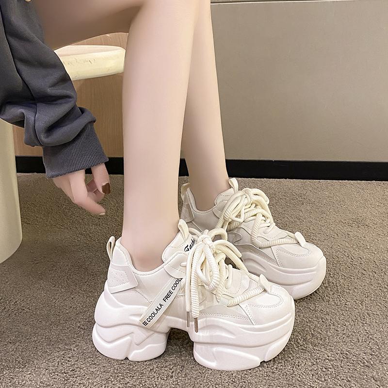 Fashion New Women Shoes Trend White Black Chunky Sneakers Autumn Winter Thick Bottom Dad Shoes High Quality PU Leather Platform Sneakers