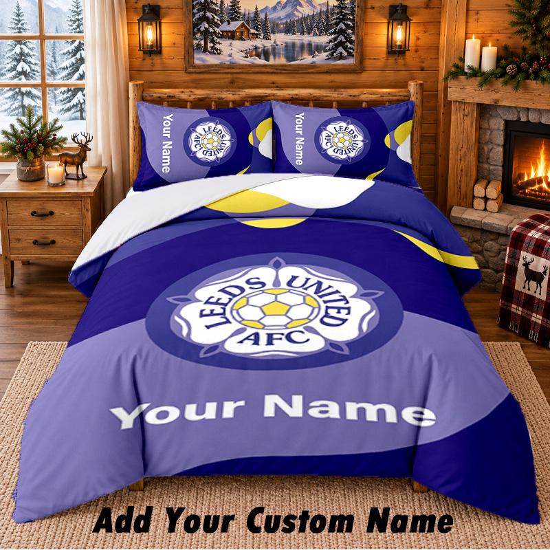 Leeds United Pattern Bedding 3Pcs Set Custom Name, Bed Sheet And Pillowcases For Home Bedroom