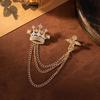 1Pcs Temperament Chain Brooch Crown Rhinestone Lapel  For Women Dress Mens Shirt Suit Set