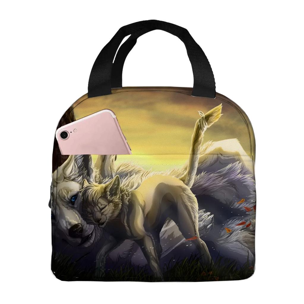 wolf angry animal  Portable Aluminum Foil Thickened Insulated Office Lunch Bag Waterproof Lunchs Bags Tote Bags