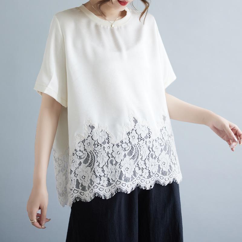 2026 Summer Plus Size Lace Patchwork Top - Japanese Korean Style XL