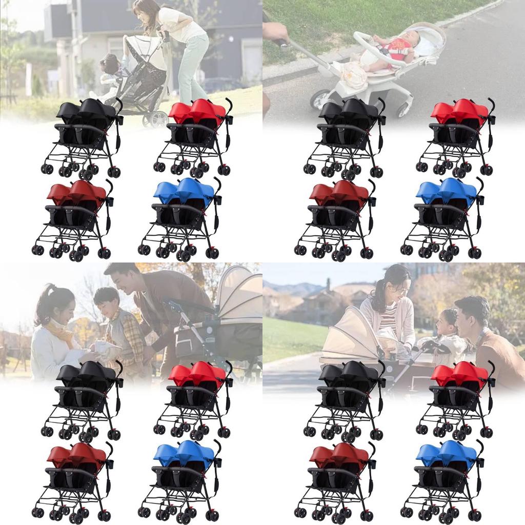 Versatile Twin Baby Stroller Super Lightweight Easy Foldable Umbrella Design Suitable For Two Infants