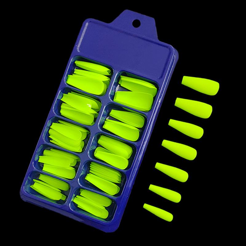 

100-Piece Extra Long Solid Color Ballerina Nail Tips - Blue & Transparent Box, Finished Coffin Trapezoid Design