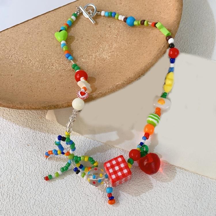Handmade Colorful Necklace/Bracelet Fashionable Choker with Dainty Bowknot and Star Pendant Rainbow Beaded Jewelry