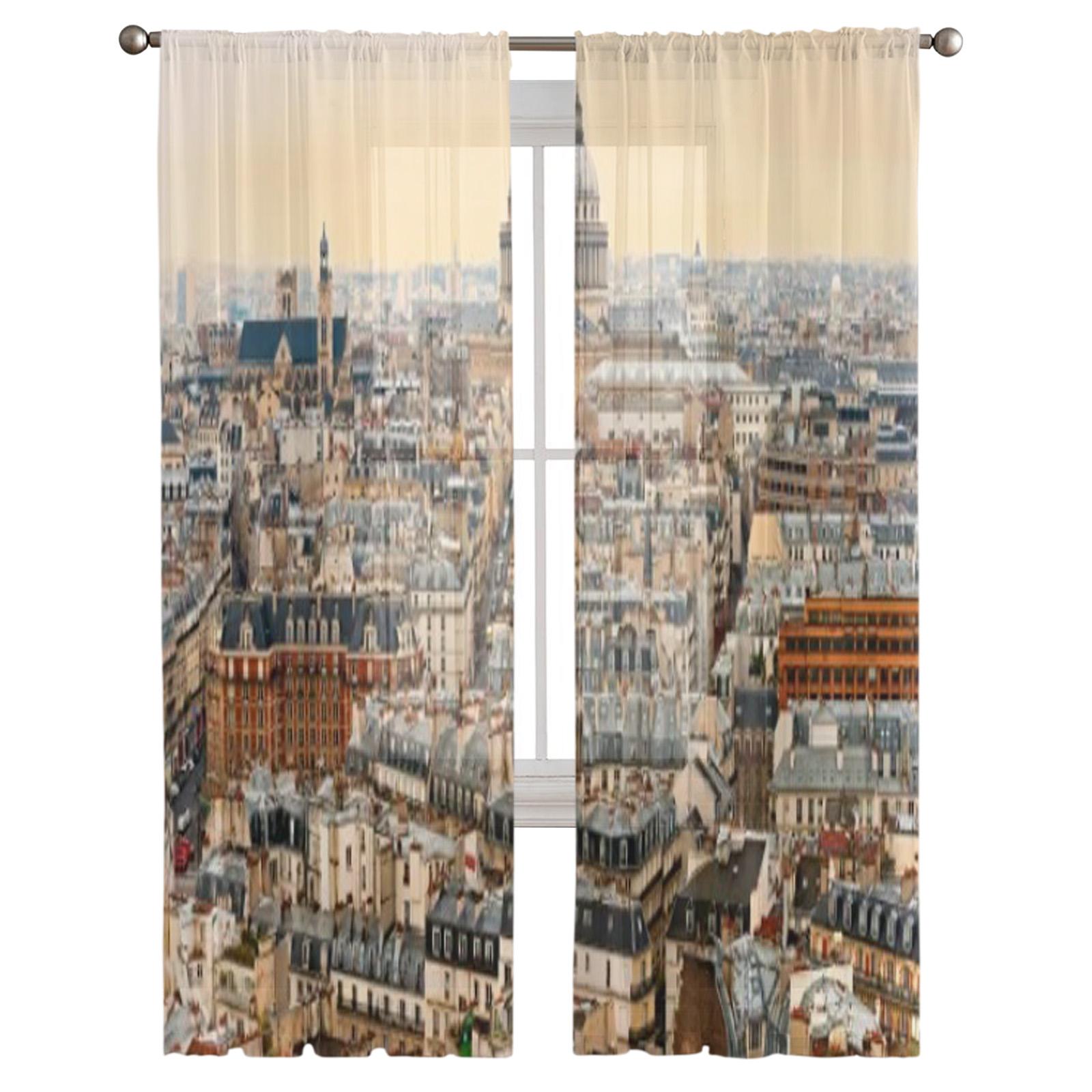 Париж с Пантеоном на закате Франция Прозрачные шторы для гостиной Тюль Оконная штора — фото 4