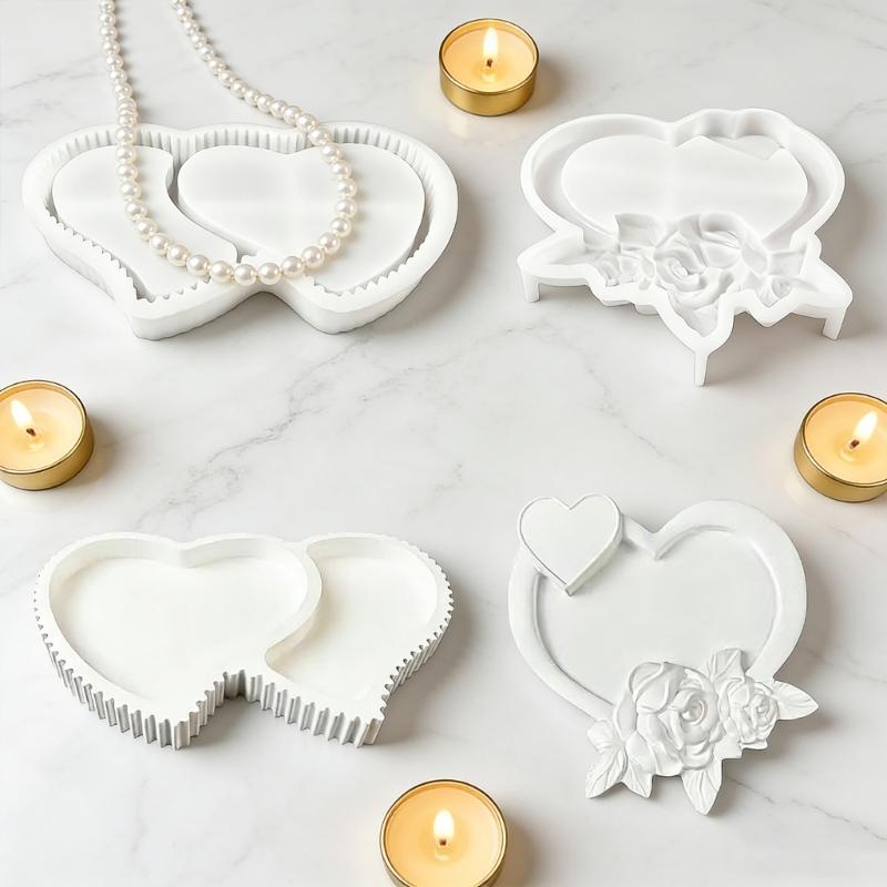 2Pcs Heart Shape Tray Molds Professional Silicones Candle Molds For Resins Casting Jewelry Tray Gypsum Decoration