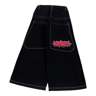 Blugi unisex Hip Hop Rock Broderie Model Femei Streetwear Retro Harajuku Pantaloni de denim cu talie înaltă cu picioare late
