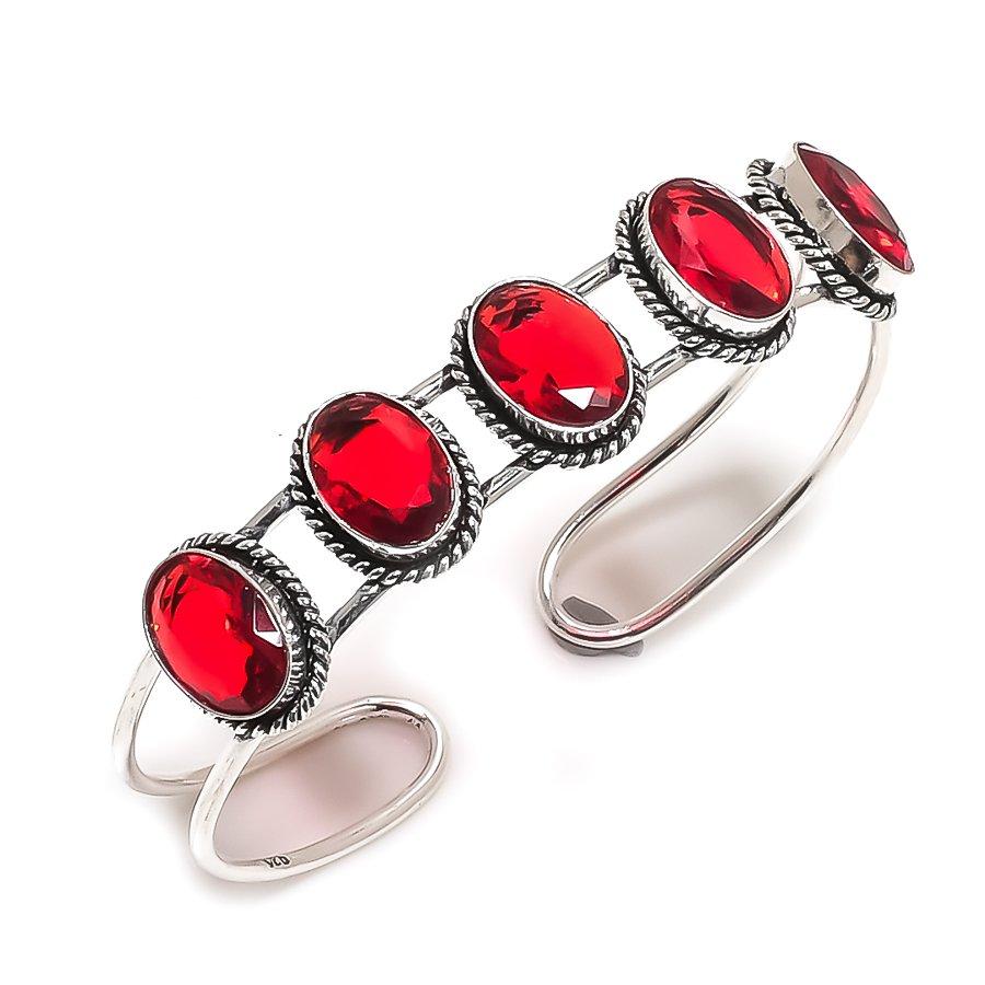 

Натуральный гранат, драгоценный камень, ручная работа, манжета-браслет из стерлингового серебра 925 пробы, регулируемый E6U38