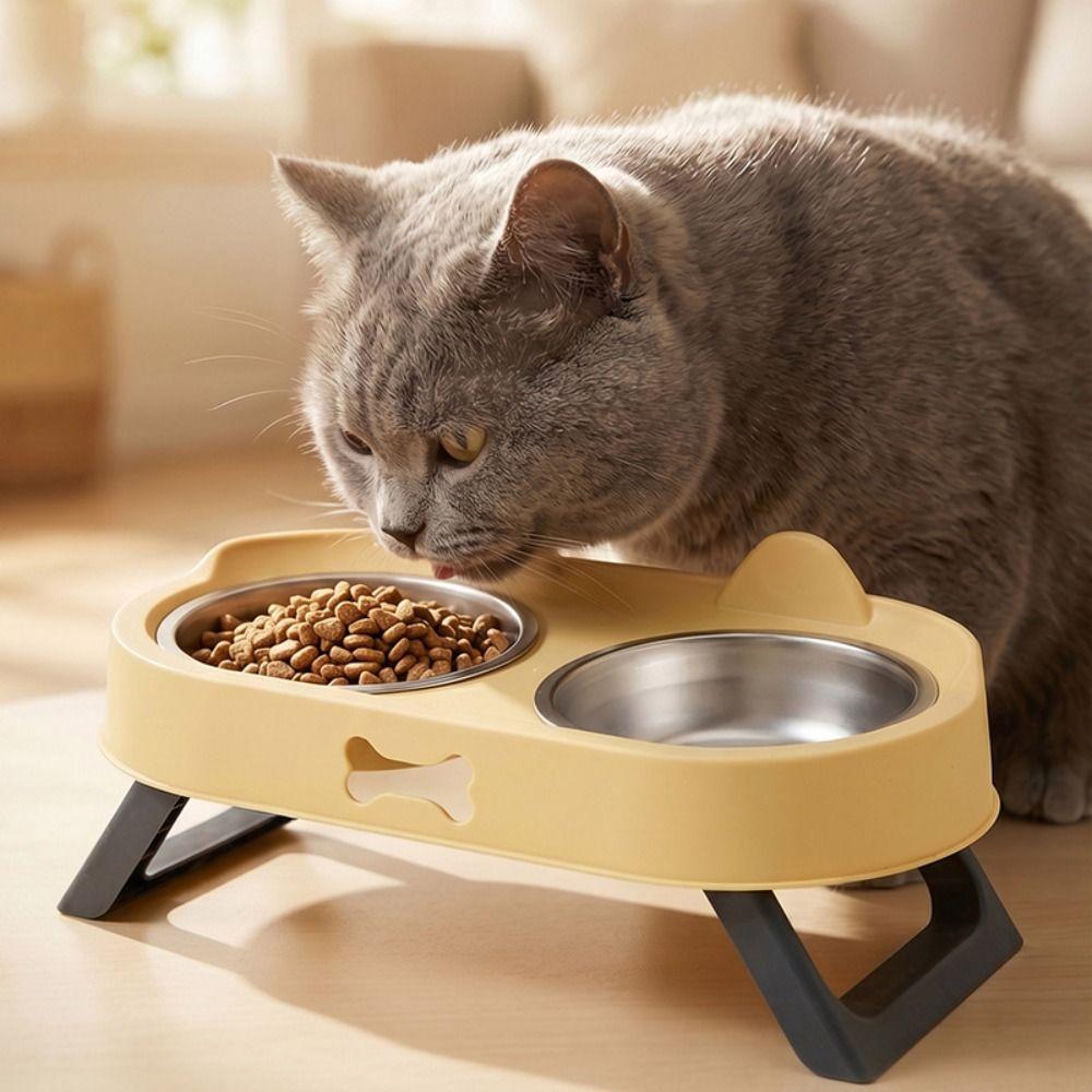 Double Bowl Elevated Cat Bowl Cat Shaped Cat Feeding Dish Cat Bowl with Stand Pet Feeding