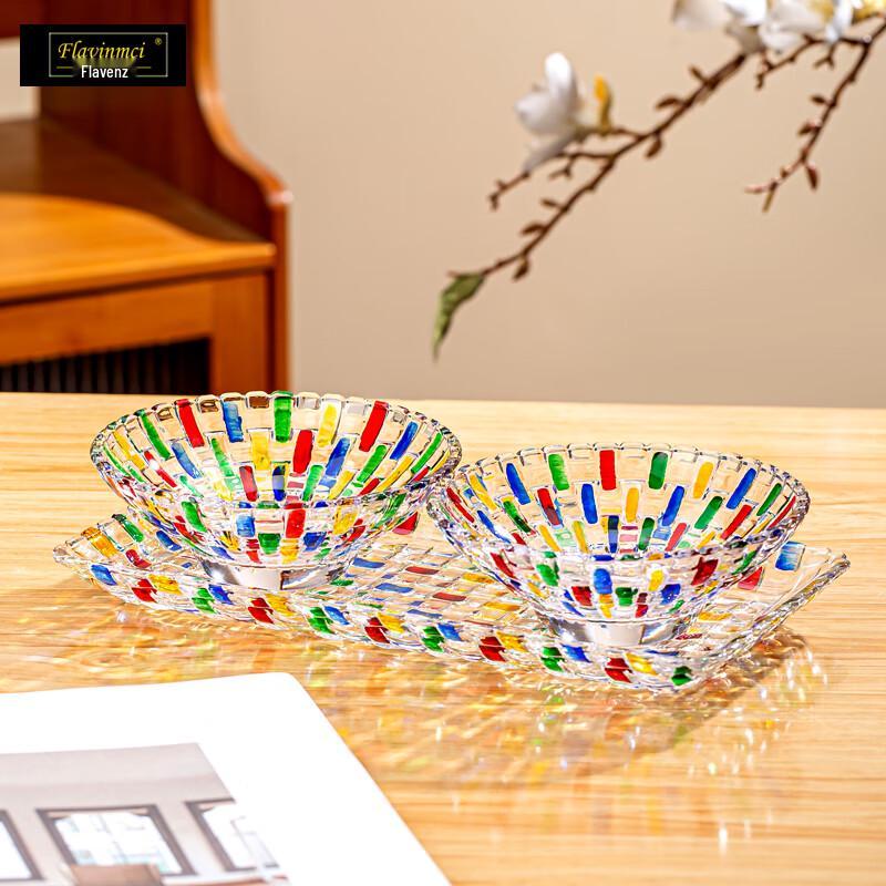Flavinmci Crystal Glass Woven Fruit Plate Set