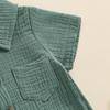 Infant Baby Boy Summer Jumpsuit Solid Color Short Sleeve Lapel Button Down Romper