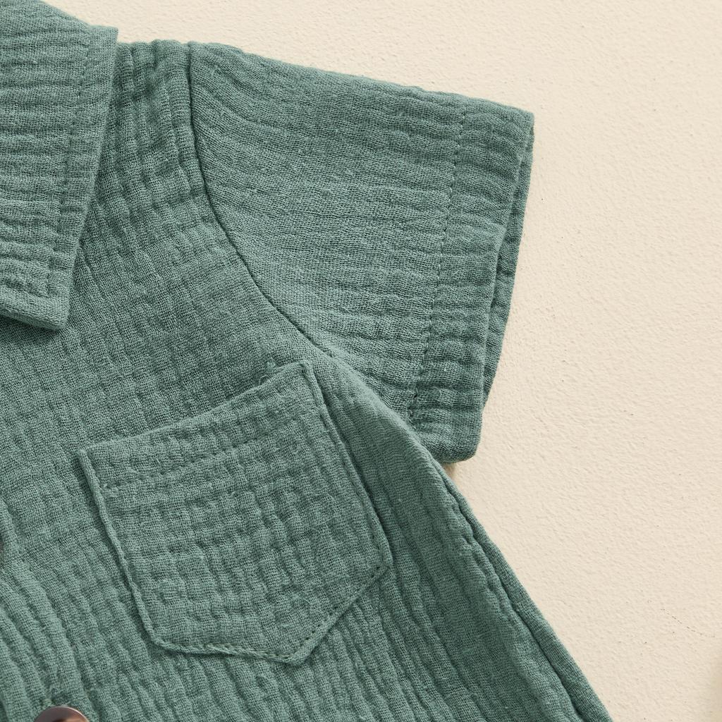 Infant Baby Boy Summer Jumpsuit Solid Color Short Sleeve Lapel Button Down Romper