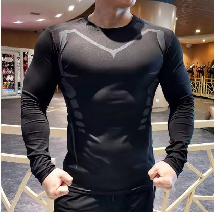 Men's Compression Running T-Shirt Fitness Tight 3D Long Sleeve Sports Shirt Training Jogging Top Sportswear T-Shirt