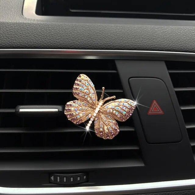 Butterfly Car Perfume Clip Colorful Butterfly Car Air Freshener Perfume Clip Auto Decoration Car Rhinestone Accessories Interior