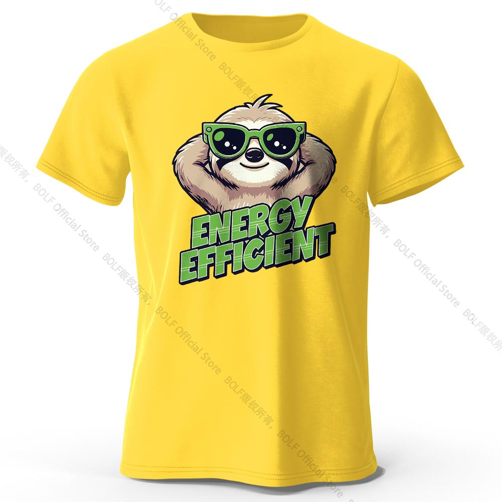 Men's Efficient Sloth Printed T-Shirt 100% Cotton Oversized Ironic Graphic Tees for Women Summer Tops Humor Streetwear