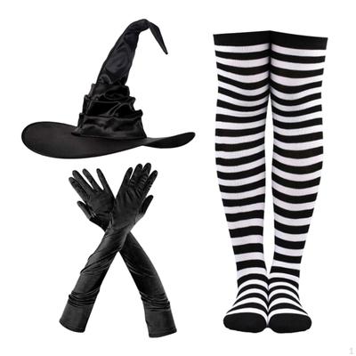 Kostüm-Bundle mit spitzem Hut und geringelten Socken für Spaß
