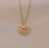 Women's Japanese Korean Folding Fashion Two-Wearing Four-Leaf Flower Heart-to-Heart Clavicle Necklace Zircon Copper Water-Wave